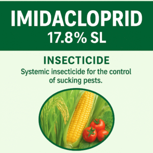 Bottle of Imidacloprid insecticide for crop protection, effective against aphids, whiteflies, and other pests.
